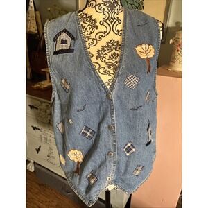 VTG 90s Womens Denim‎ Patchwork Vest Size L Cute & Fun. DD Designs.